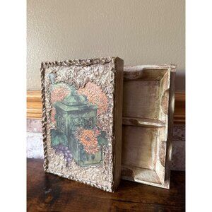 Rustic Wooden Trinket Box Faux Book Shabby Chic Lantern Floral Storage Decor